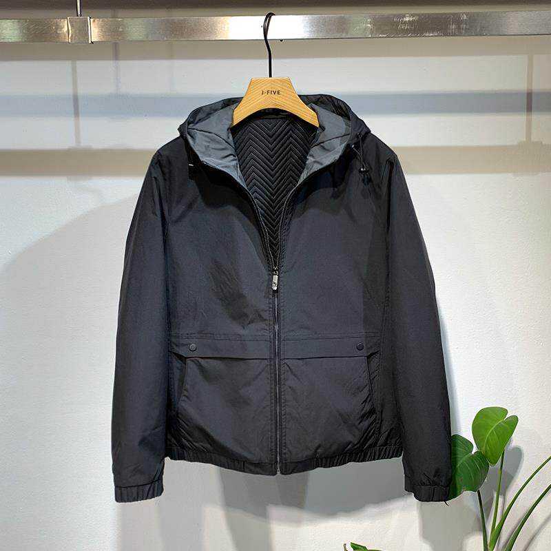代购男士连帽棉服夹克2025秋冬新款黑色薄棉外套纯色短款简约棉衣
