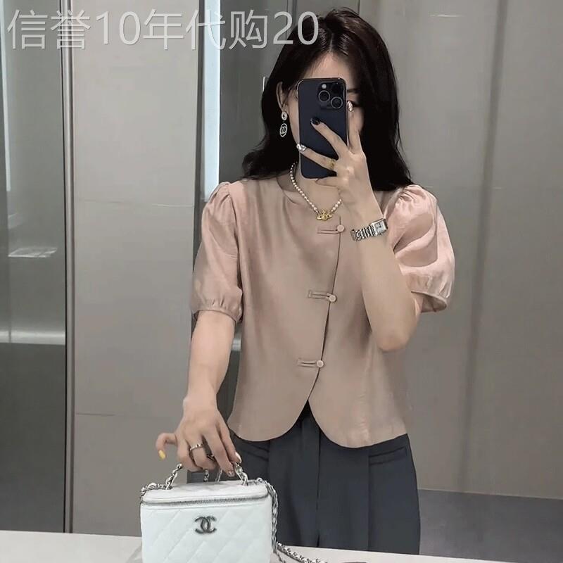 新中式国风短袖衬衫女夏季2026新款设计感小众时尚减龄泡泡袖上衣