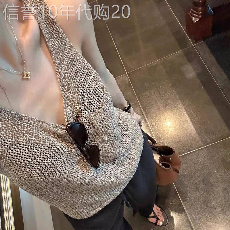 老钱风高级感亚麻镂空针织背心女夏欧货冰丝坎肩辣妹短款无袖上衣