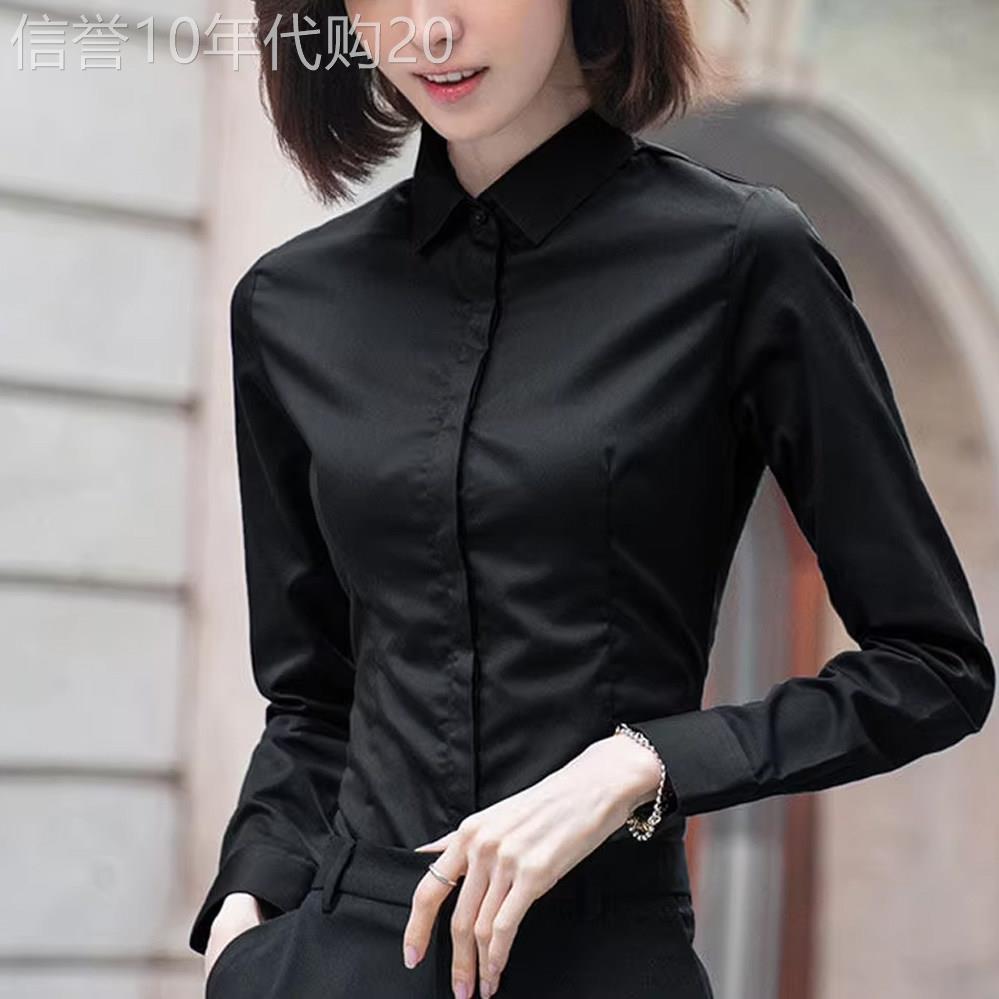 黑色弹力衬衫女职业长袖正装免熨烫衬衫2026年春秋新款大尺码修身