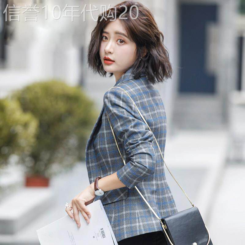 收腰显瘦短款格子西装外套女2026春秋时尚爆款休闲复古西装外套女