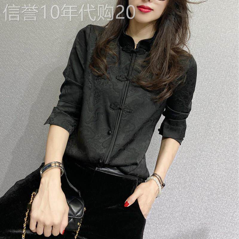 黑色衬衫女春秋2025年新款设计感小众唐装中国风盘扣女士衬衣上衣