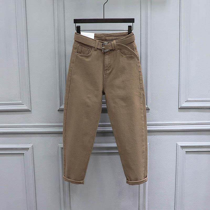 韩国2025春秋季休闲哈伦裤女高腰显瘦老爹牛仔宽松薄款卡其色长裤
