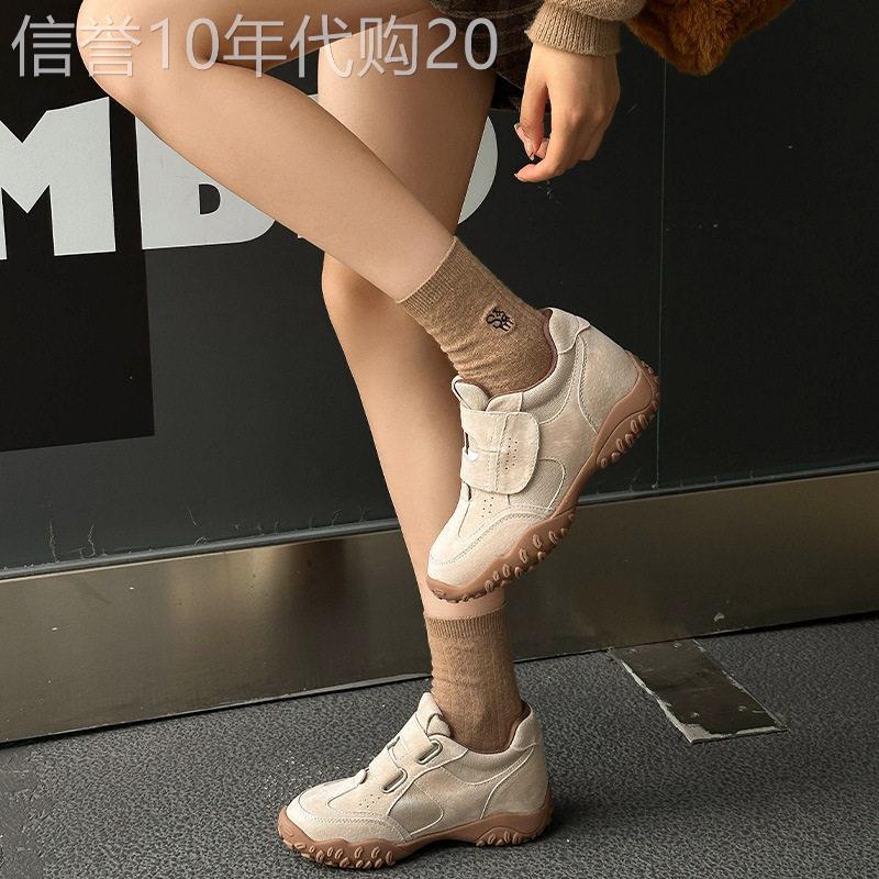 港风磨砂皮小众复古阿甘鞋女2025春新款软底魔术贴休闲百搭德训鞋