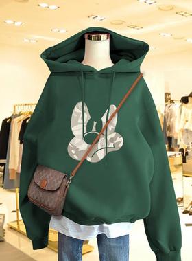 专柜连帽墨绿色米奇漂亮卫衣女秋冬2025年新款加厚中长款外套上衣