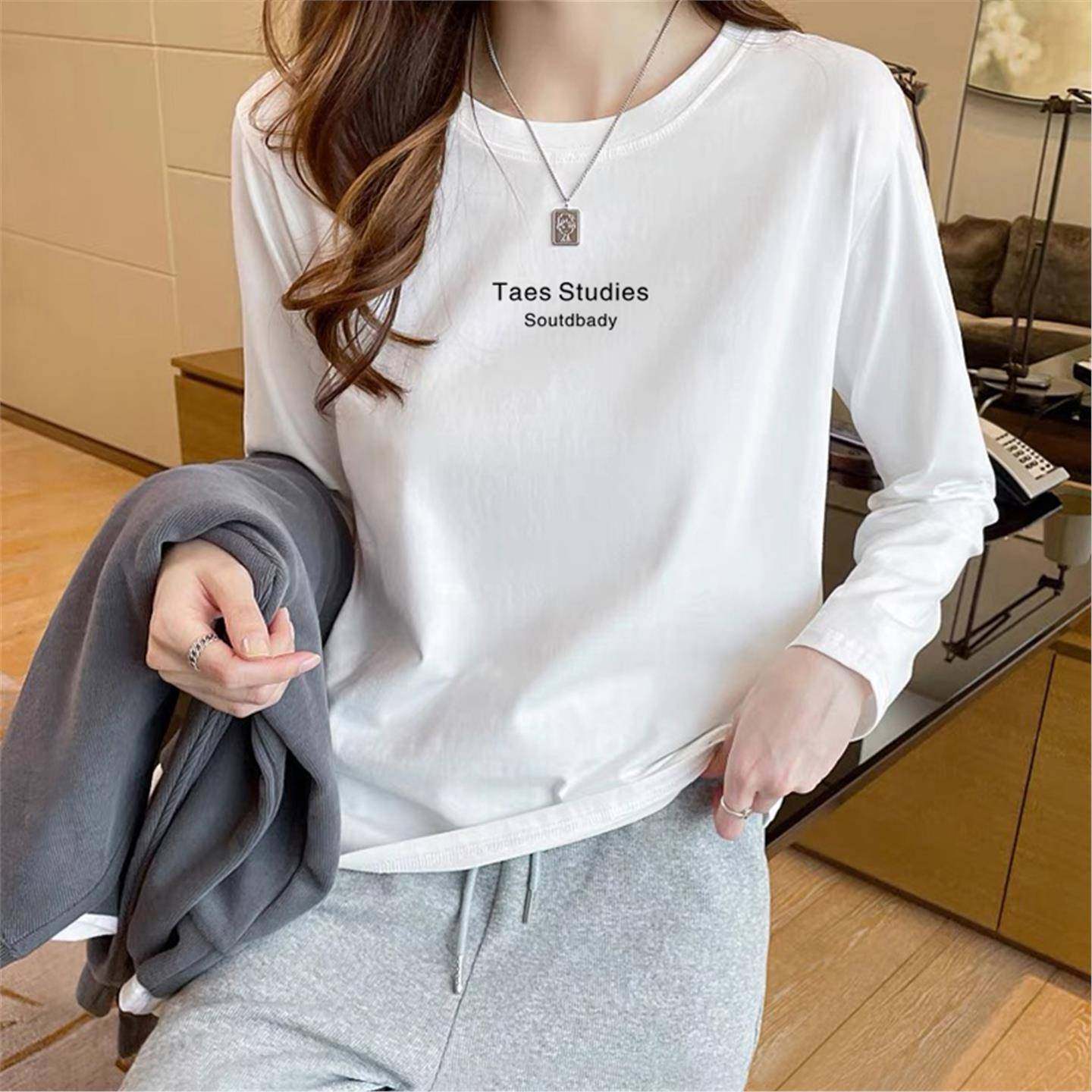 法国Rouje Donos纯棉白色长袖t恤磨毛加厚新款秋宽松上衣打底衫女