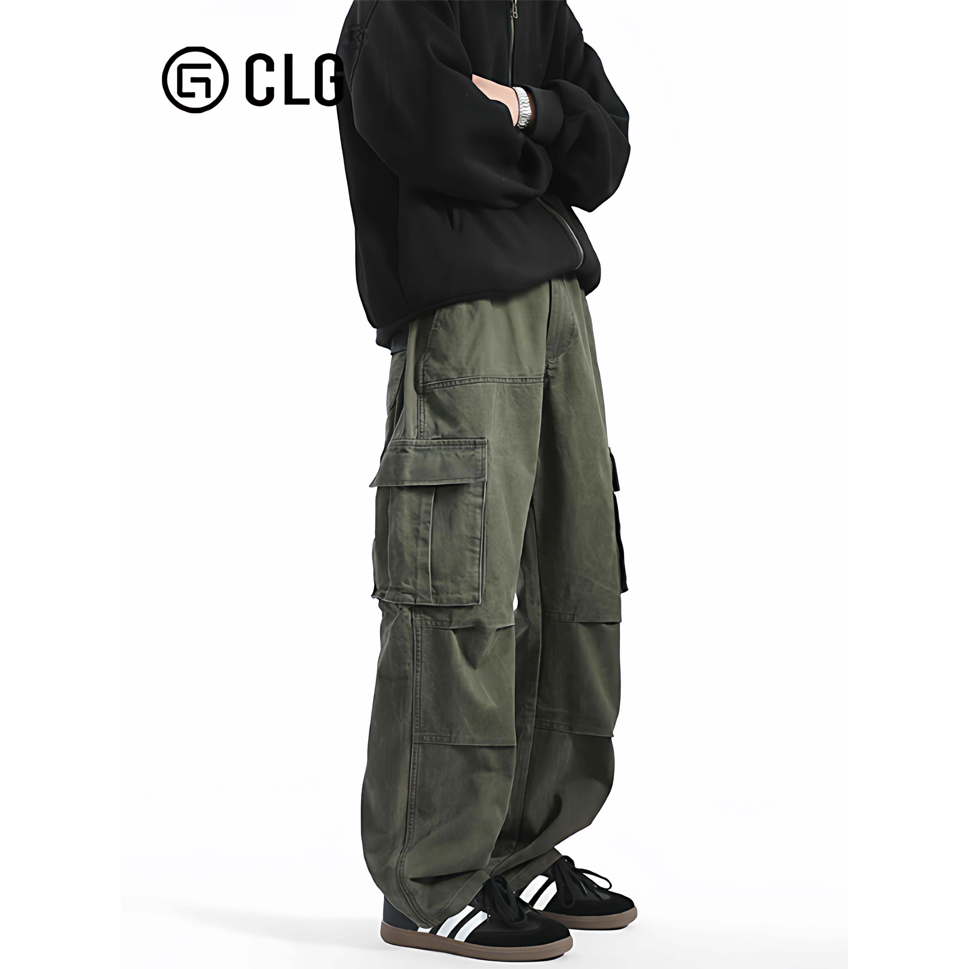 香港CLG潮牌美式覆古高街多口袋工装裤春秋款男女宽松休闲裤百搭