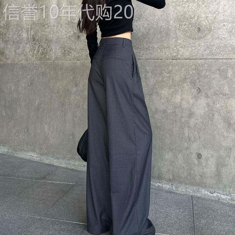 灰色阔腿裤女夏季2025年薄款高腰垂感高级感西装裤休闲拖地直筒裤