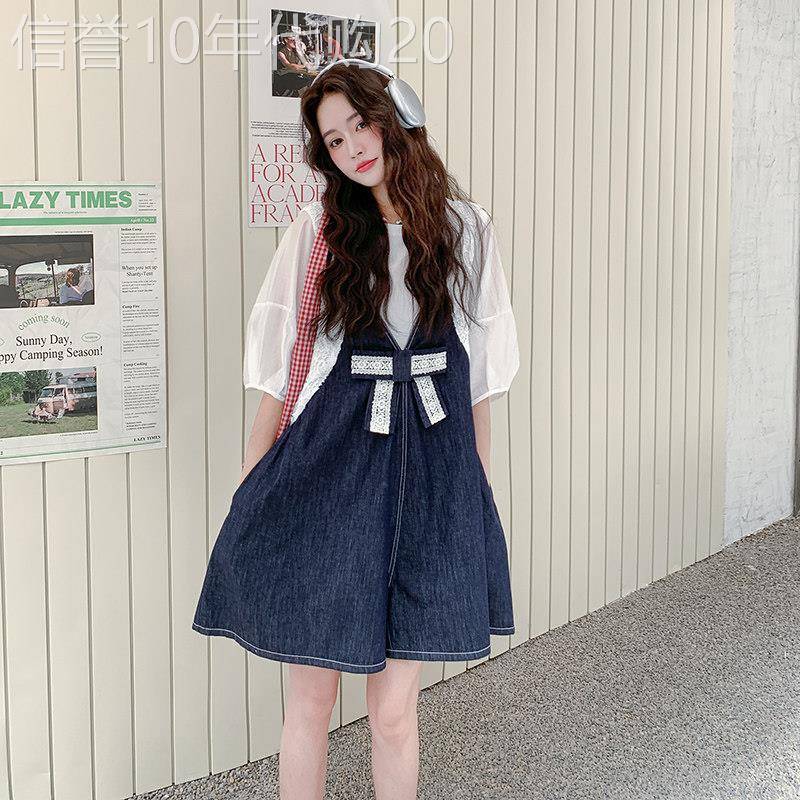 韩版蕾丝拼接牛仔抱婴袋裤套装女2026夏季新款慵懒松弛感T恤两件