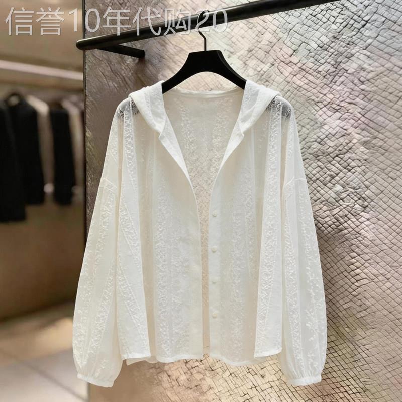 简约风白色连帽衬衫女2026夏季新款欧货宽松显瘦防晒雪纺衬衫外套