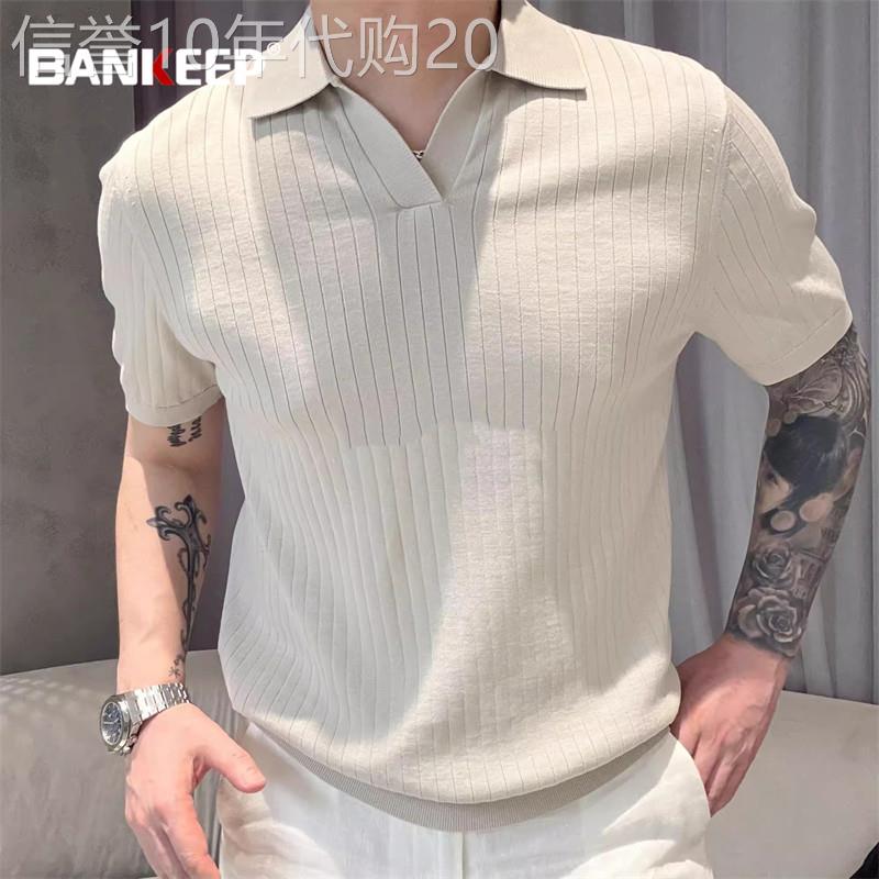 老钱风海鸥v领polo衫男士短袖t恤2026新款夏季薄款冰丝针织衣男款