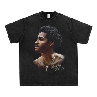 新款美式普尔侧头印花短袖t恤男潮夏季重磅纯棉宽松圆领半袖上衣