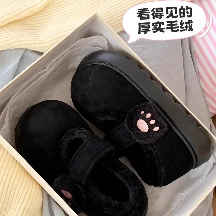 创意魔术贴2025冬季棉鞋女雪地靴保暖豆豆鞋厚底圆头可爱猫爪百搭