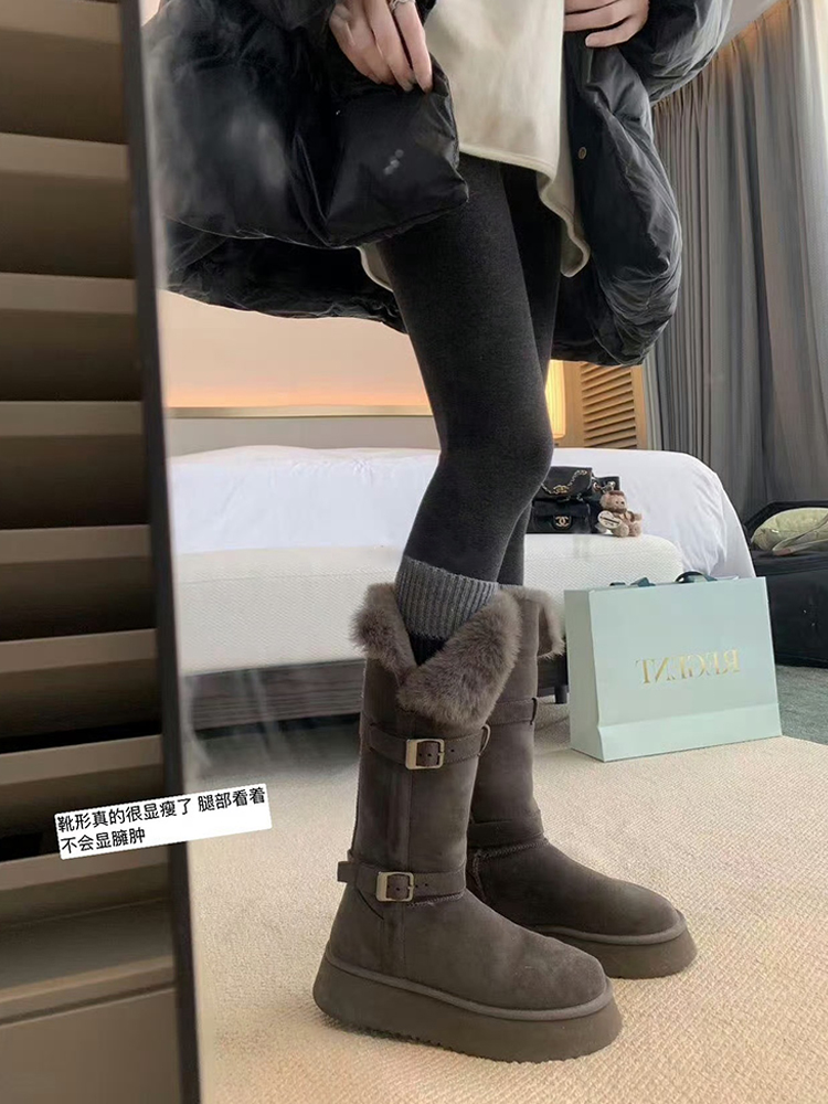 巨好看灰色长筒雪地靴子女2025冬季新款厚底加绒加厚高筒东北棉鞋