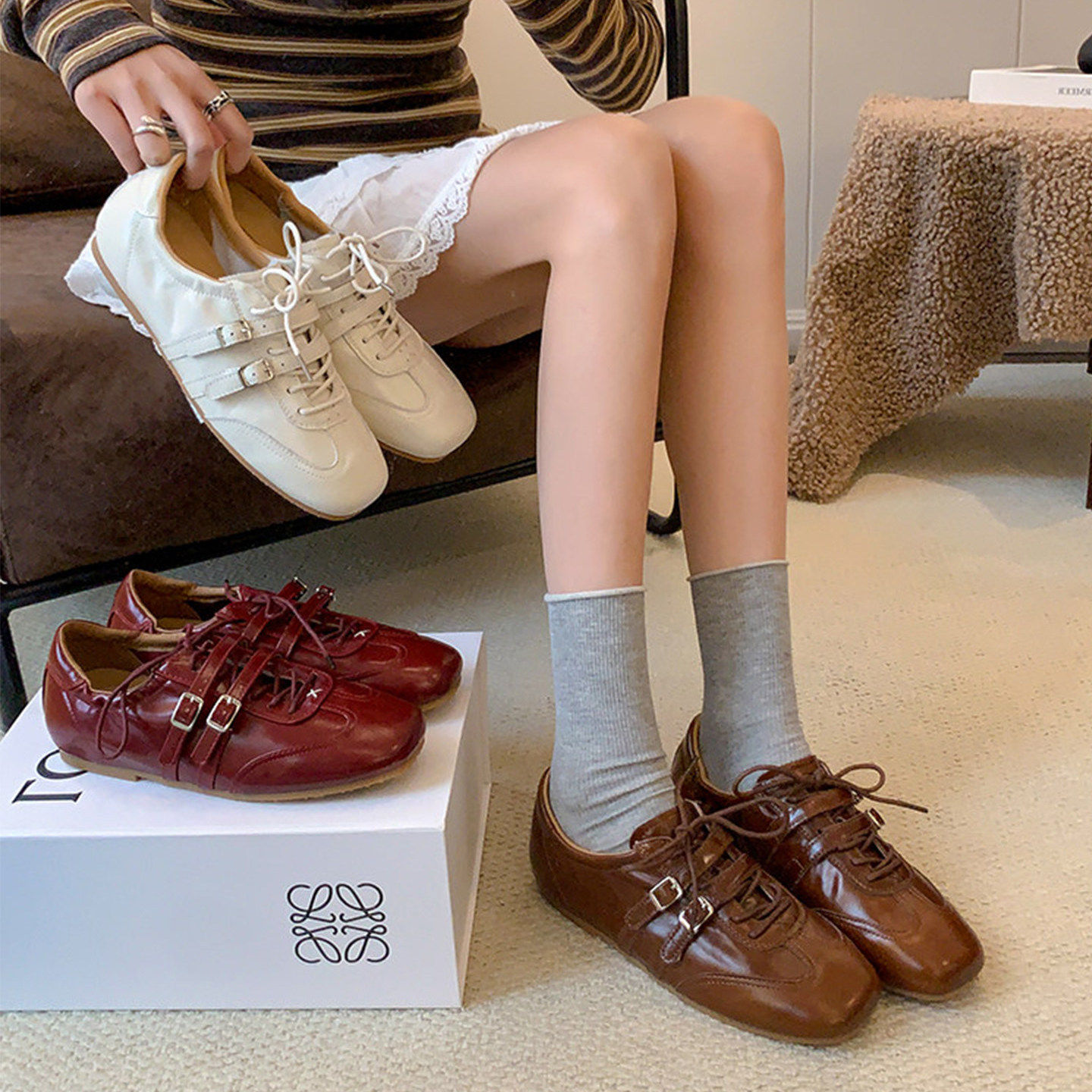 5cm内增高红色芭蕾德训鞋女2026新款春季休闲阿甘鞋运动玛丽珍鞋