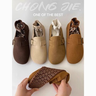 春秋博肯丑萌豆豆奶奶鞋 韩版 2026新款 女平底单鞋 软底一脚蹬勃肯鞋