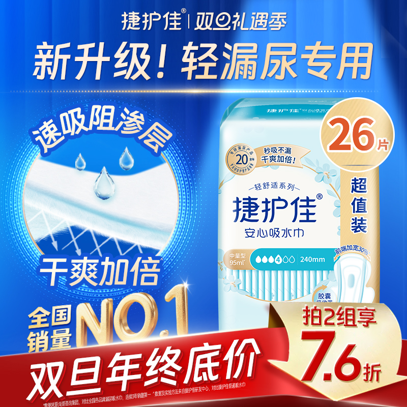 捷护佳漏尿专用护垫吸水巾漏尿专用卫生巾女老人孕妇轻漏尿1包