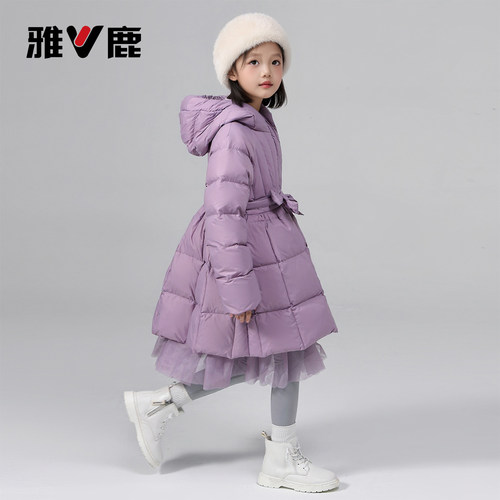 雅鹿中长款加厚女童羽绒服