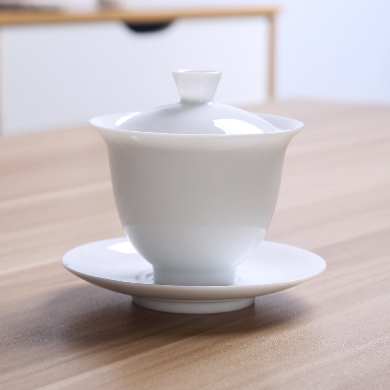 德化茶具玉泥高白瓷盖碗