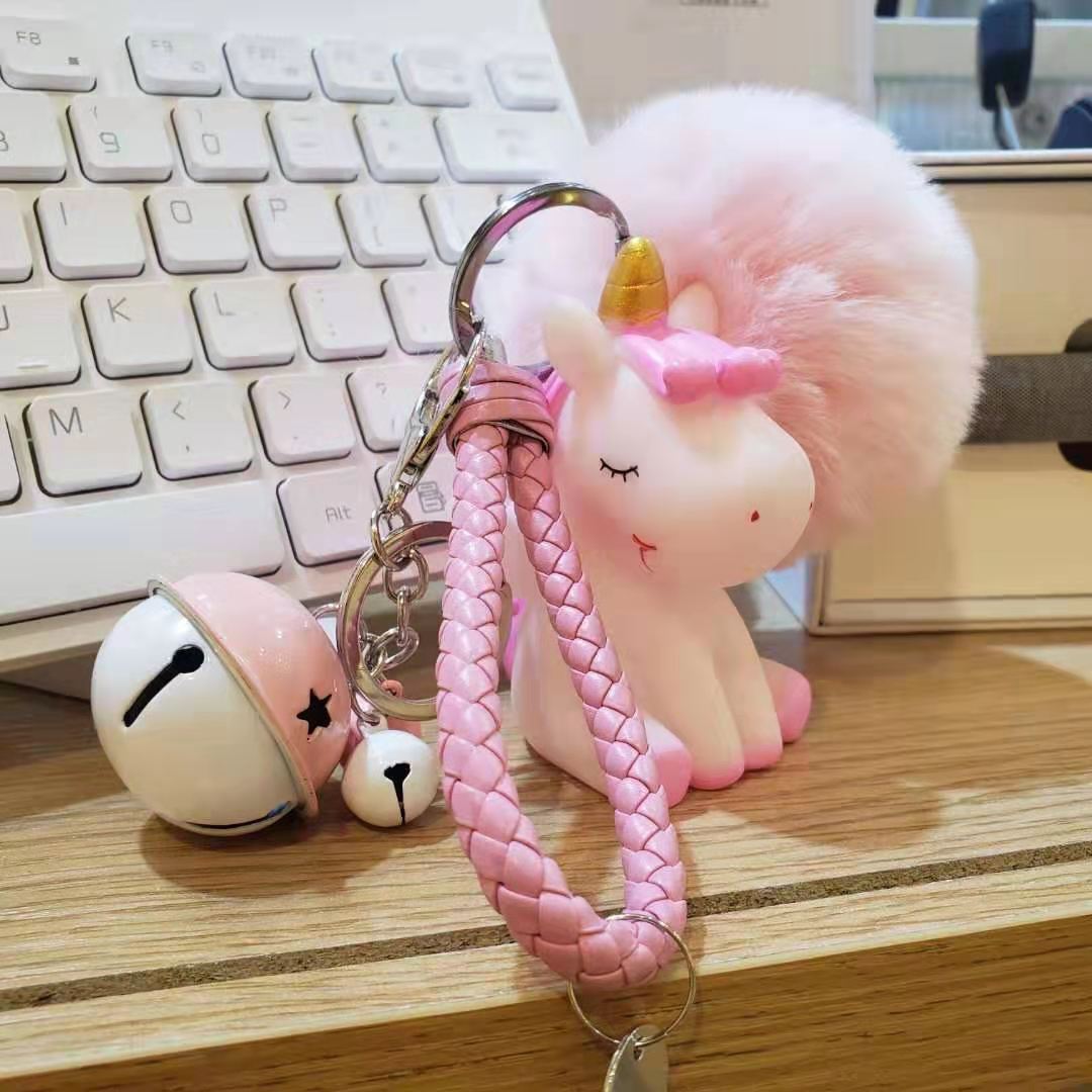 PVC软胶独角兽钥匙扣毛球