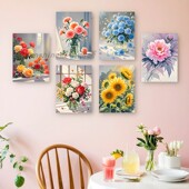 花卉月季 玫瑰向日葵太阳花数字油画diy手工绘填充涂色油彩装 饰画