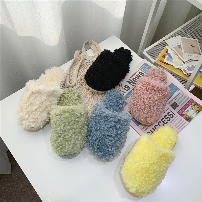 毛毛鞋女韩版秋冬ins简约时尚舒适百搭保暖室内卷毛绒防滑棉拖鞋