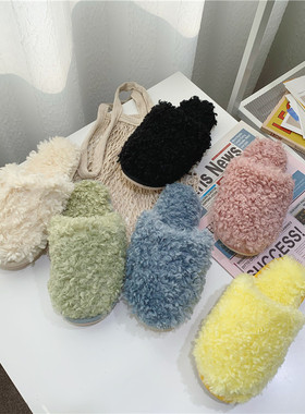 毛毛鞋女韩版秋冬ins简约时尚舒适百搭保暖室内卷毛绒防滑棉拖鞋