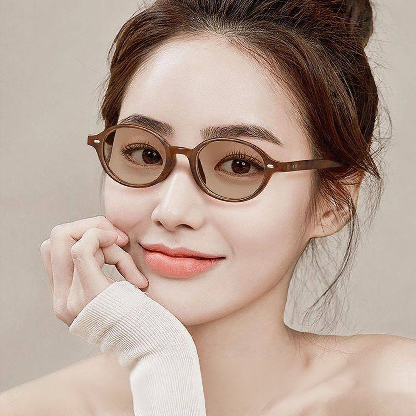 小脸平光变茶色眼镜防紫外线眼睛防强光2025新款小框变色太阳镜