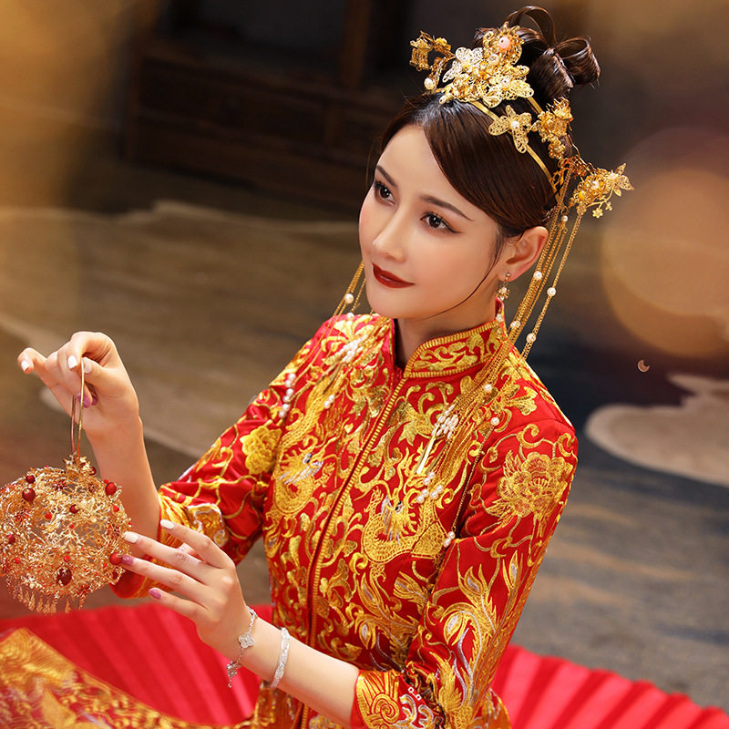 秀禾头饰新娘结婚发饰中式禾服大气凤冠古装秀禾服饰品女简单头饰