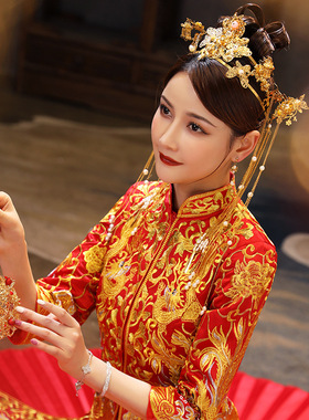 秀禾头饰新娘结婚发饰中式禾服大气凤冠古装秀禾服饰品女简单头饰
