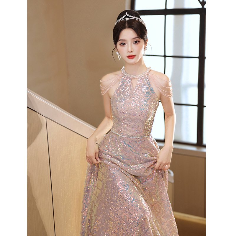 敬酒服新娘2025新款轻奢小众高端亮片肩流苏订婚晚礼服裙女高级