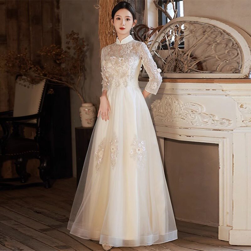 晚礼服中式2025新款宴会演出旗袍裙订婚礼服中国风古筝民乐主持人图片