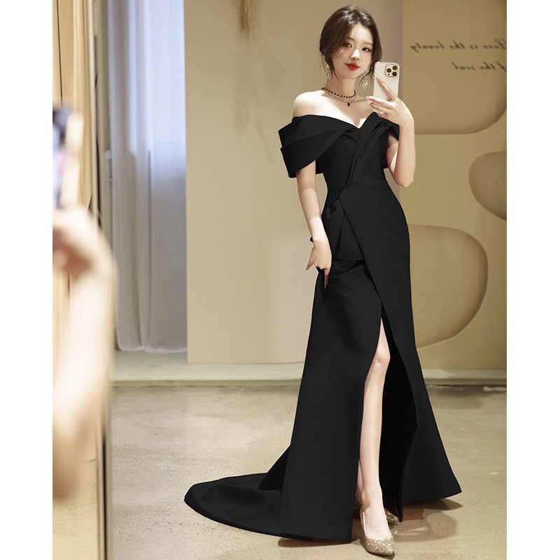 黑色晚礼服2026一字肩性感鱼尾气质名媛宴会主持人年会艺考礼服,女装/女士精品,婚纱,淘宝优惠券,粉丝福利购,淘宝优惠卷
