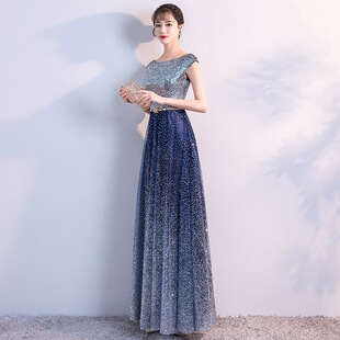 晚礼服女2020新款 主持人星空礼服夏 端庄大气优雅宴会派对名媛长款