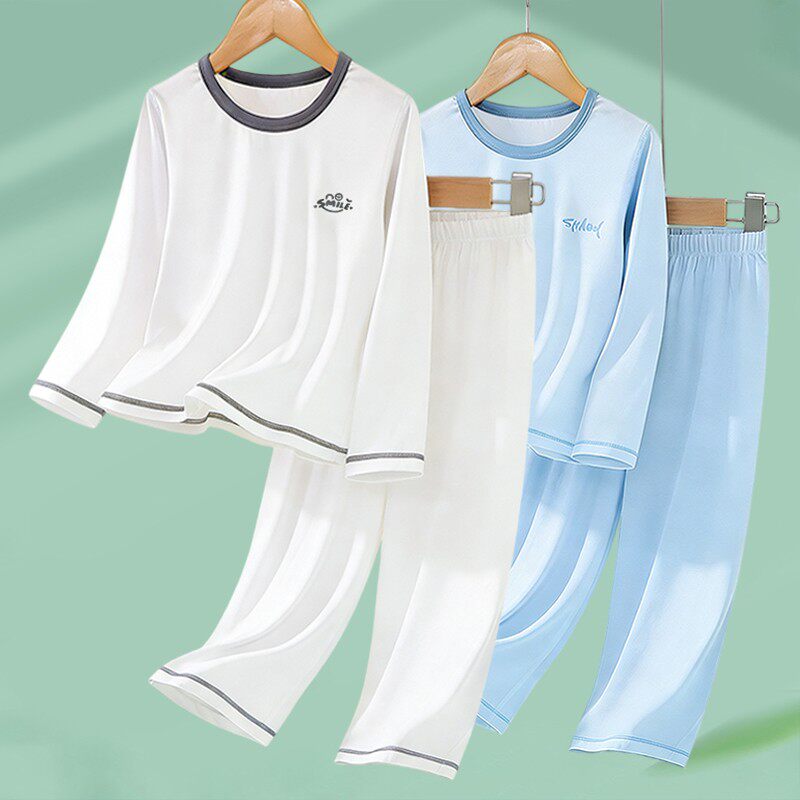 儿童长袖长裤优可丝家居服夏季薄款男童女童冰丝睡衣空调服套装