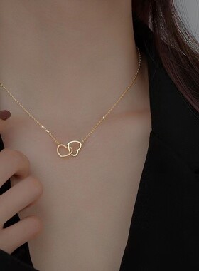 钛钢项链 A-105-爱心双环项链气质轻奢小众简约锁骨链环环相扣坠