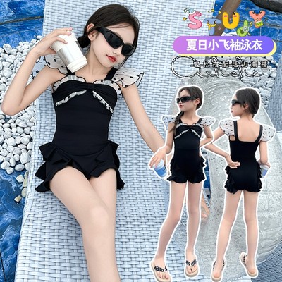 女童连体泳衣夏装新款2025中大儿童夏季女款小飞袖泳装女孩游泳衣