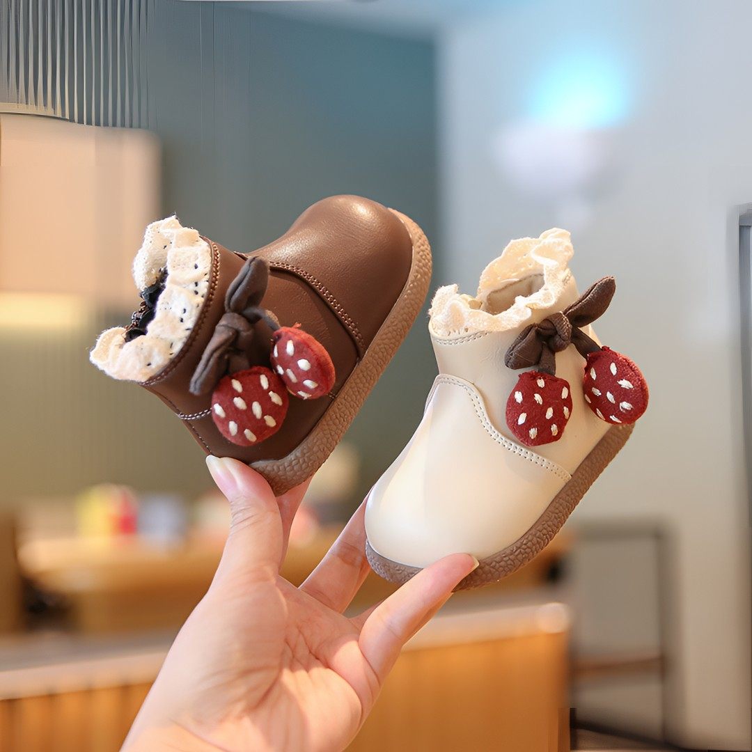 女童樱桃花边靴舒适保暖宝宝婴儿鞋软底小童公主鞋女宝鞋婴儿靴子,童鞋/婴儿鞋/亲子鞋,学步鞋,淘宝优惠券,粉丝福利购,淘宝优惠卷