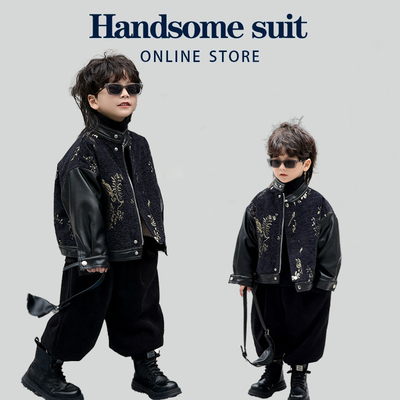 男童秋冬加厚帅气皮夹克