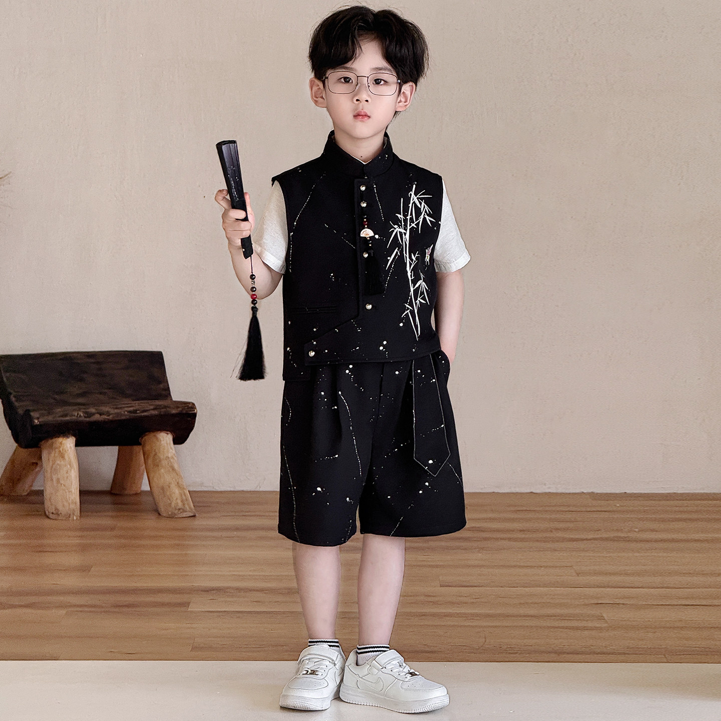 男童新中式西装礼服马甲套装2026夏季新款中国风演出主持生日庆典