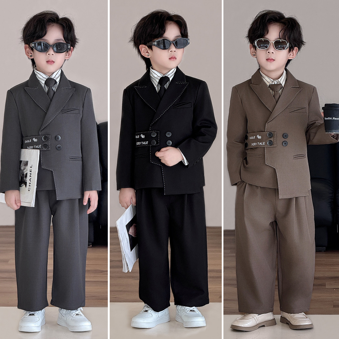 男童礼服儿童英伦风西装套装2025新款主持人西服正装男孩生日衣服