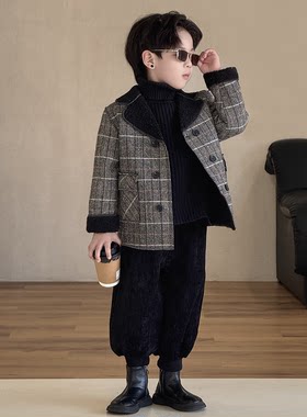 高级感男童毛呢羊羔绒大衣