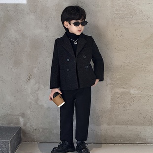秋冬男童加厚呢子西装套装儿童小男孩生日会礼服高级感钢琴表演服