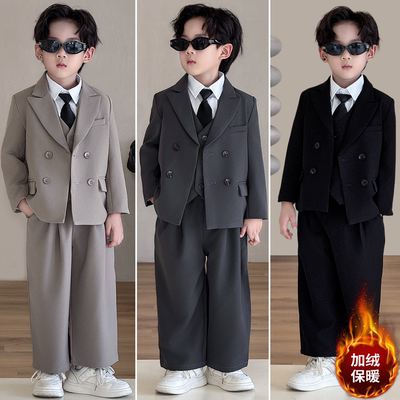 男童秋冬加绒西装礼服套装