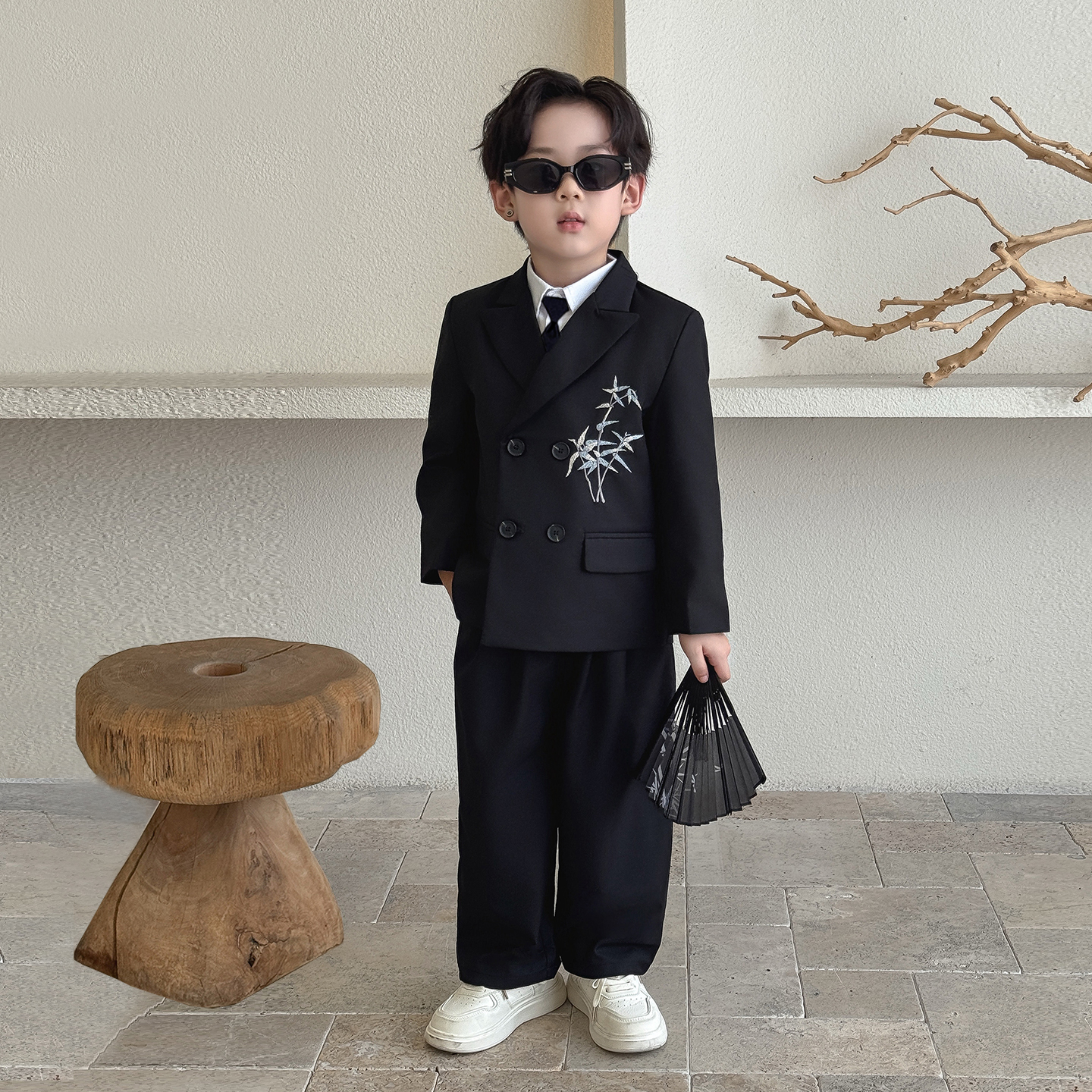 儿童西装套装春秋新款国风小西服男童生日婚礼穿搭帅气主持演出服