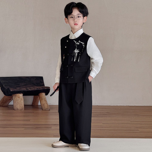 男童新中式西服马甲礼服2026新款