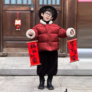 拜年服男童新款冬季中国风唐装喜庆过年战袍儿童加厚棉服新年衣服