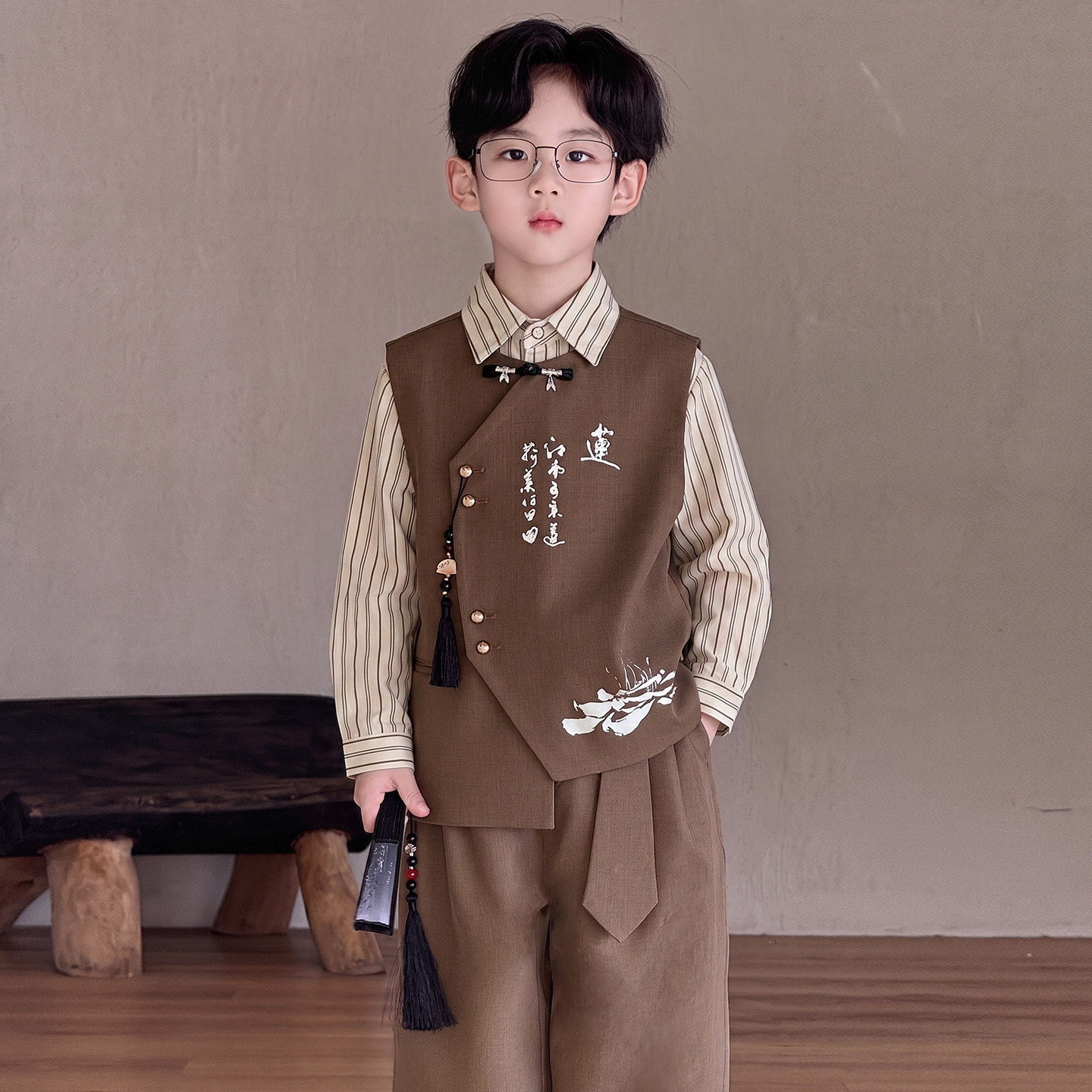 男童国风马甲礼服套装主持表演服