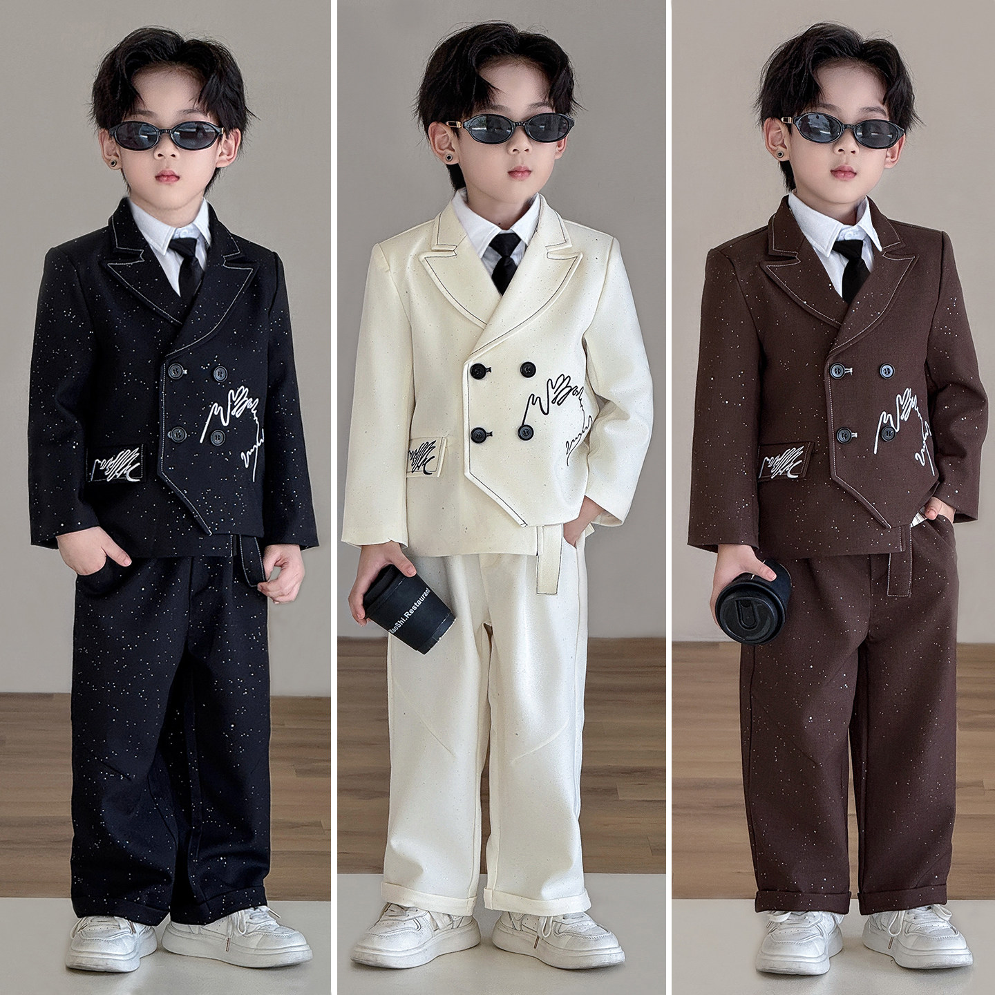 男童礼服秋冬新款2025儿童小主持人花童西服英伦风男孩走秀演出服