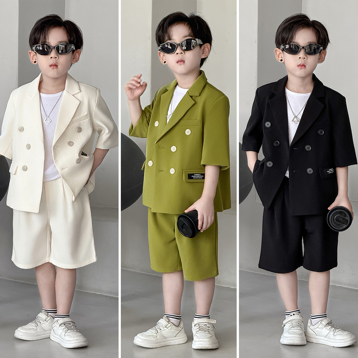 儿童休闲小西装套装男童夏季宝宝周岁生日礼服花童主持人演出西服